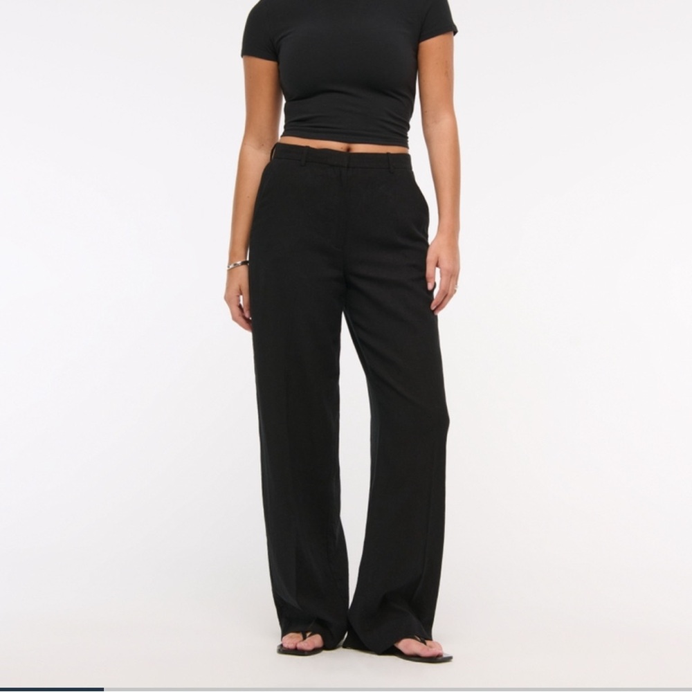 Abercrombie Curve Love Tailored Linen-Blend Wide Leg Pants